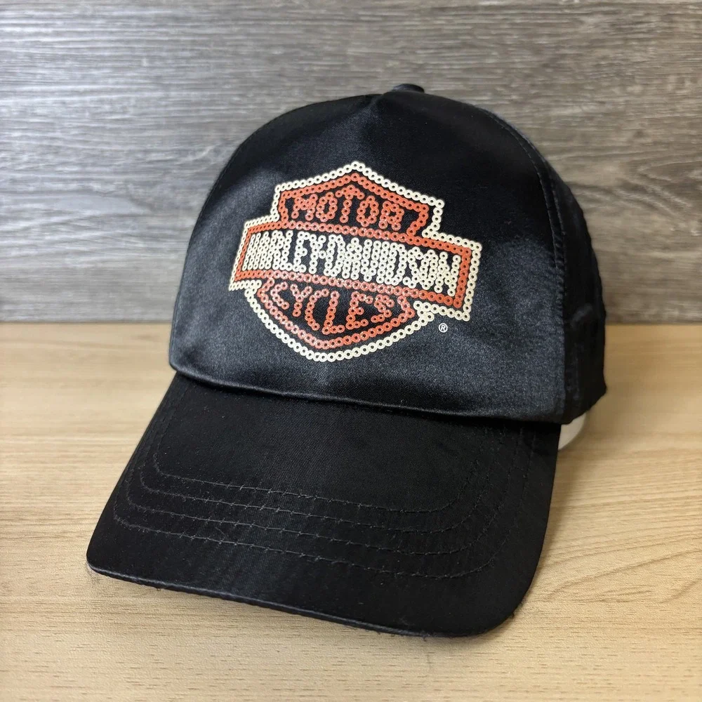 Harley-Davidson Hat Strap Back Girls Black Nylon Sequin Motorcycle Biker